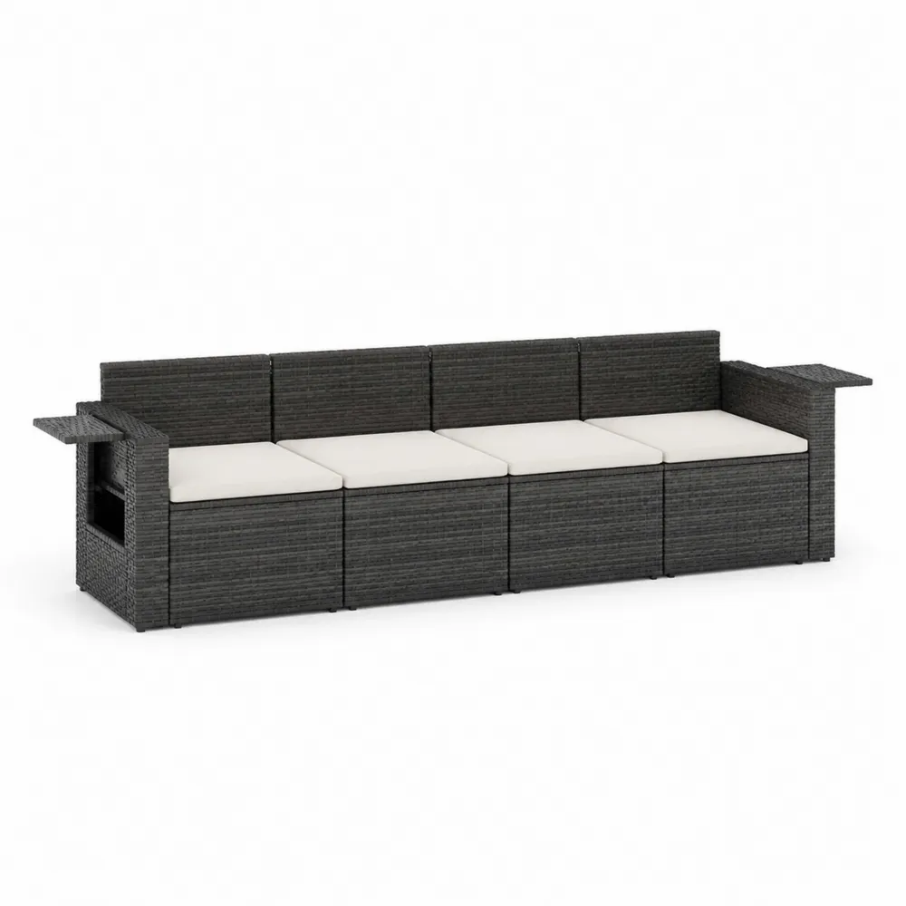 Sofa czteroosobowa z wikliny z poduszkami, szara, 280cm