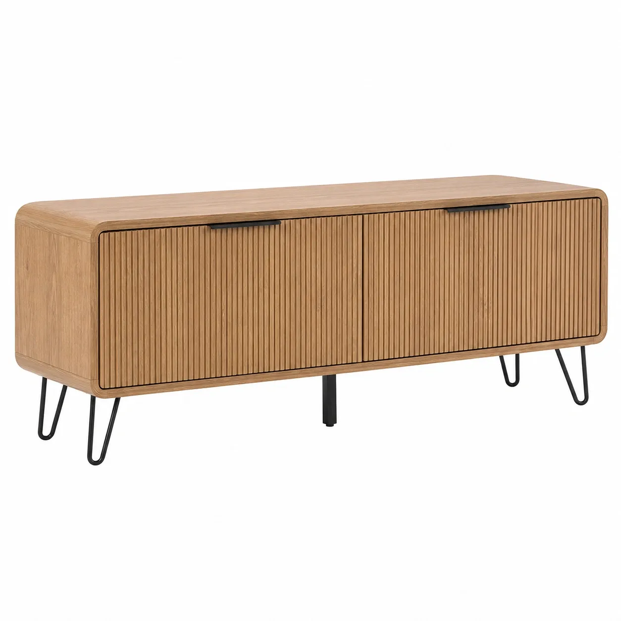 Mueble TV Moderno HALSTON Gris Hormigon con Puertas Ranuradas y Patas Metalicas-furnavoa