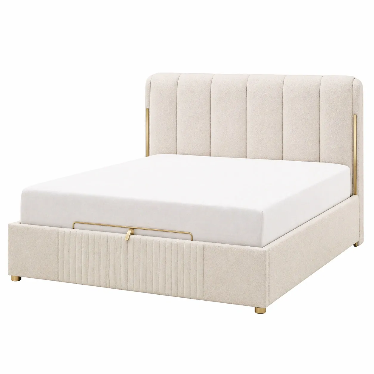 Cama tapizada con canapé abatible y cabecero acolchado – dise?o elegante en beige 160x200 cm-furnavoa