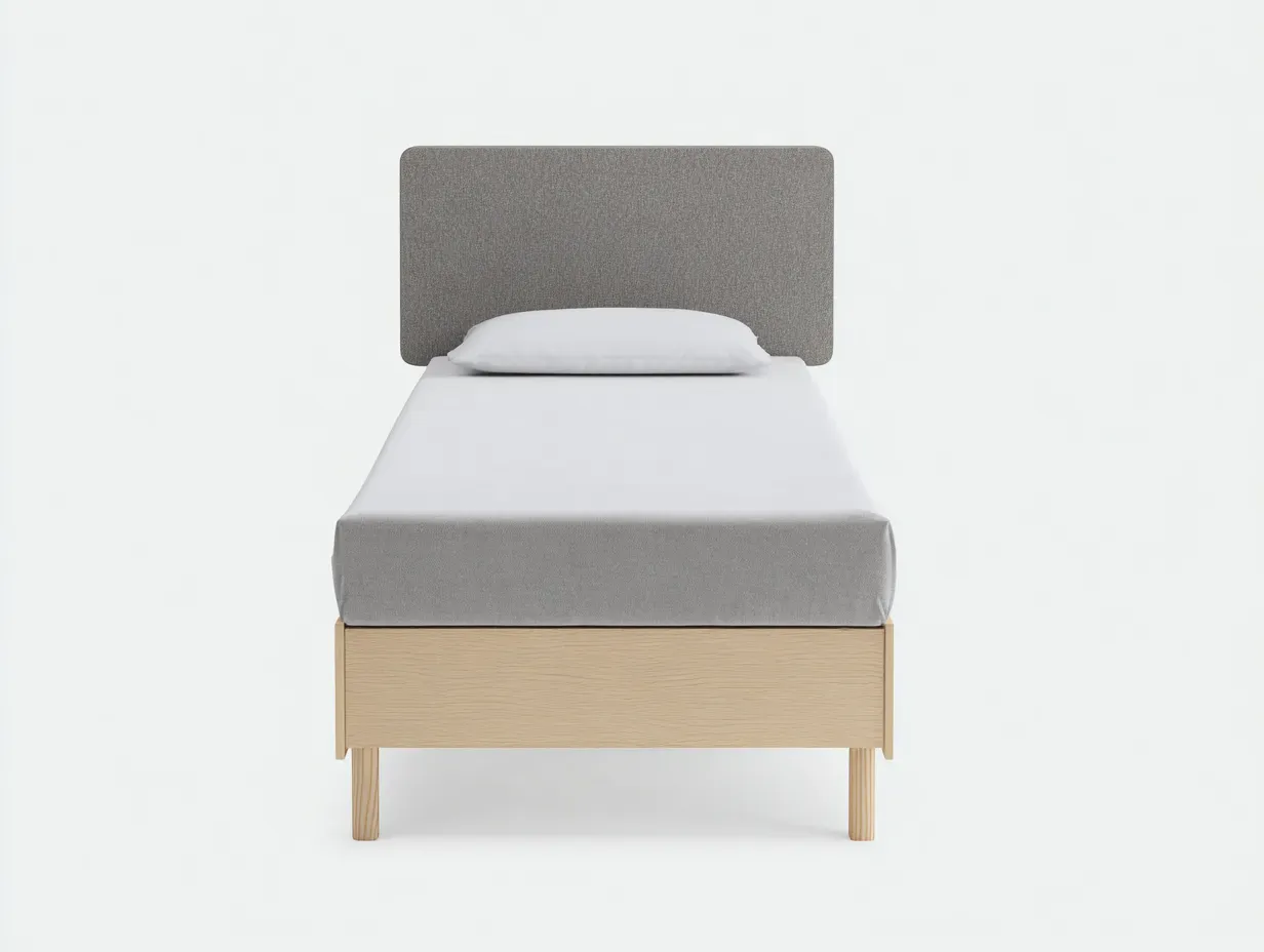Lit simple - bois-tissu - 201 x 97 x 105 cm - bois clair-gris - style minimaliste naturel-Oakuphome