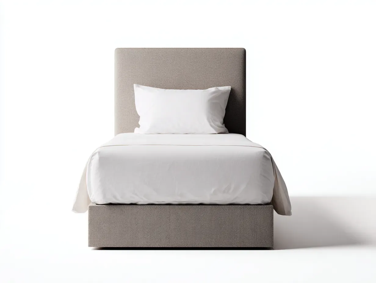 Lit simple - tissu-bois - 202 x 99 x 112 cm - beige - style contemporain doux-Oakuphome