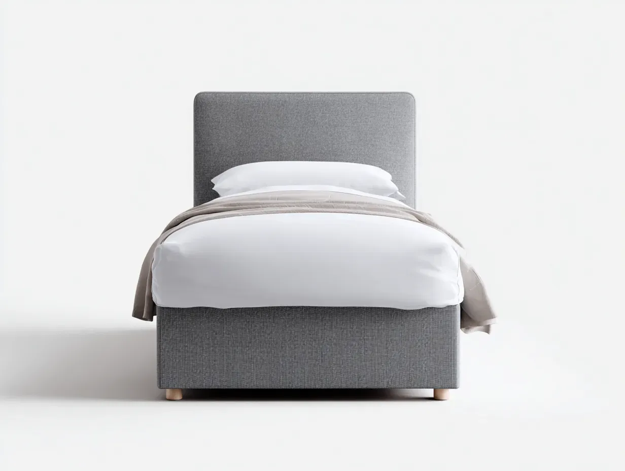 Lit simple - tissu-bois - 203 x 100 x 111 cm - gris clair - style contemporain naturel-Oakuphome