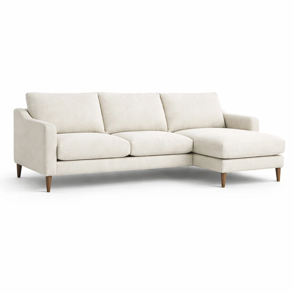 Divano ad Angolo in Poliestere con Chaise Longue Beige-Decokera