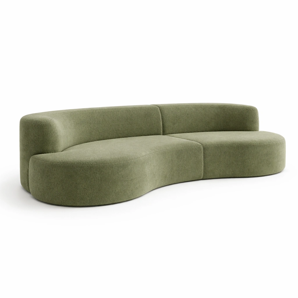Divano Curvo in Tessuto Poliestere Verde-Decokera