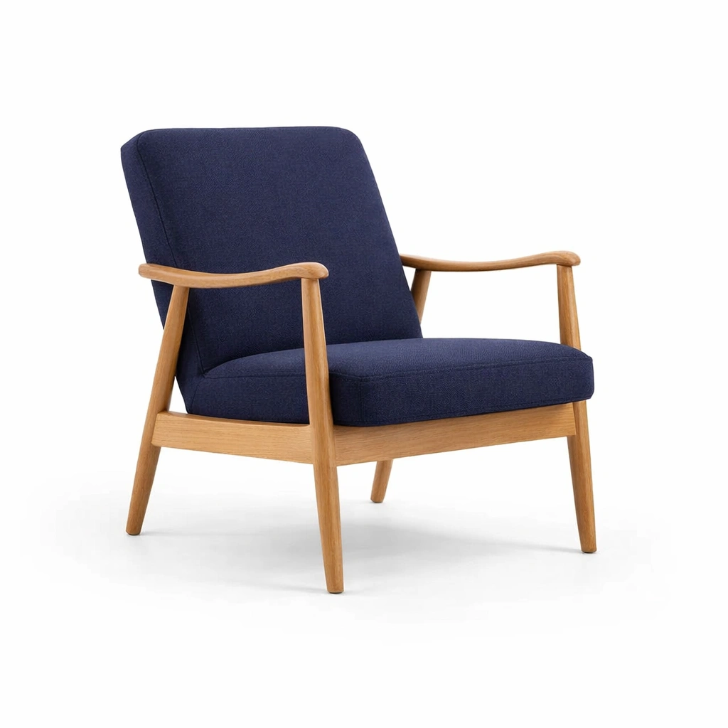 Poltrona in legno e tessuto blu scuro-Decokera