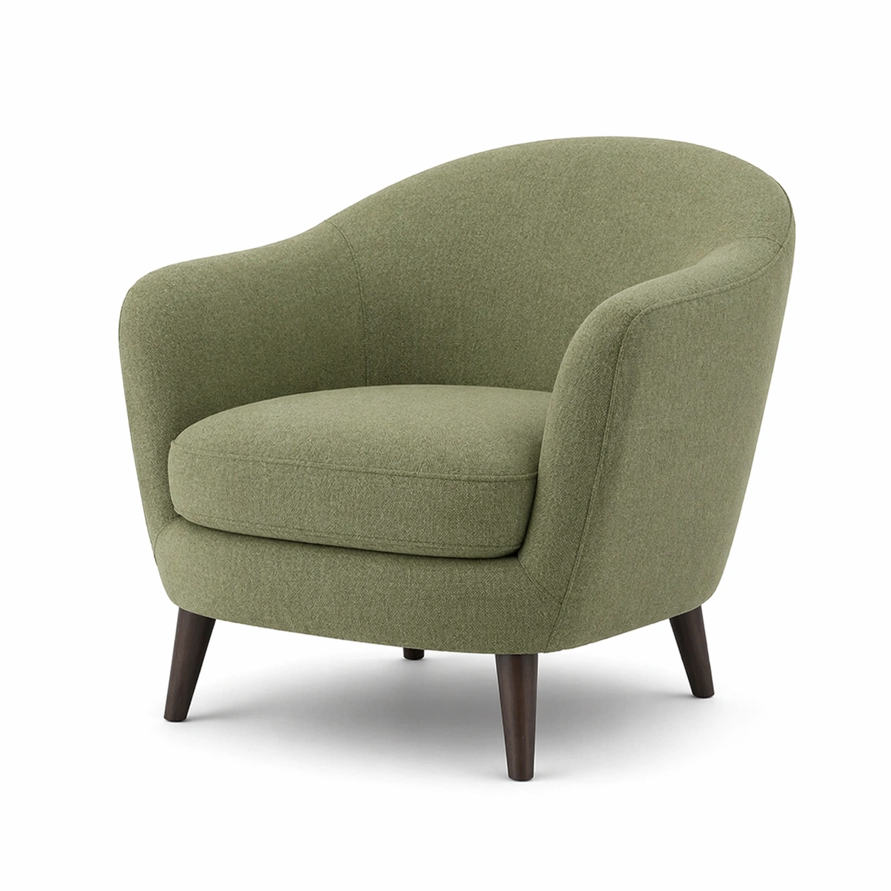 Poltrona in tessuto verde con gambe in legno-Decokera