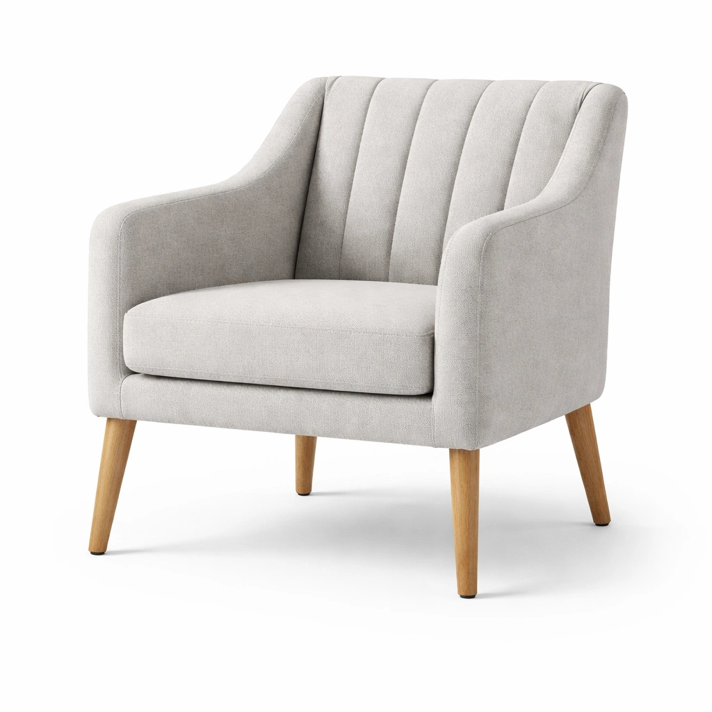 Poltrona in Tessuto Poliestere Grigio con Gambe in Legno di Quercia-Decokera