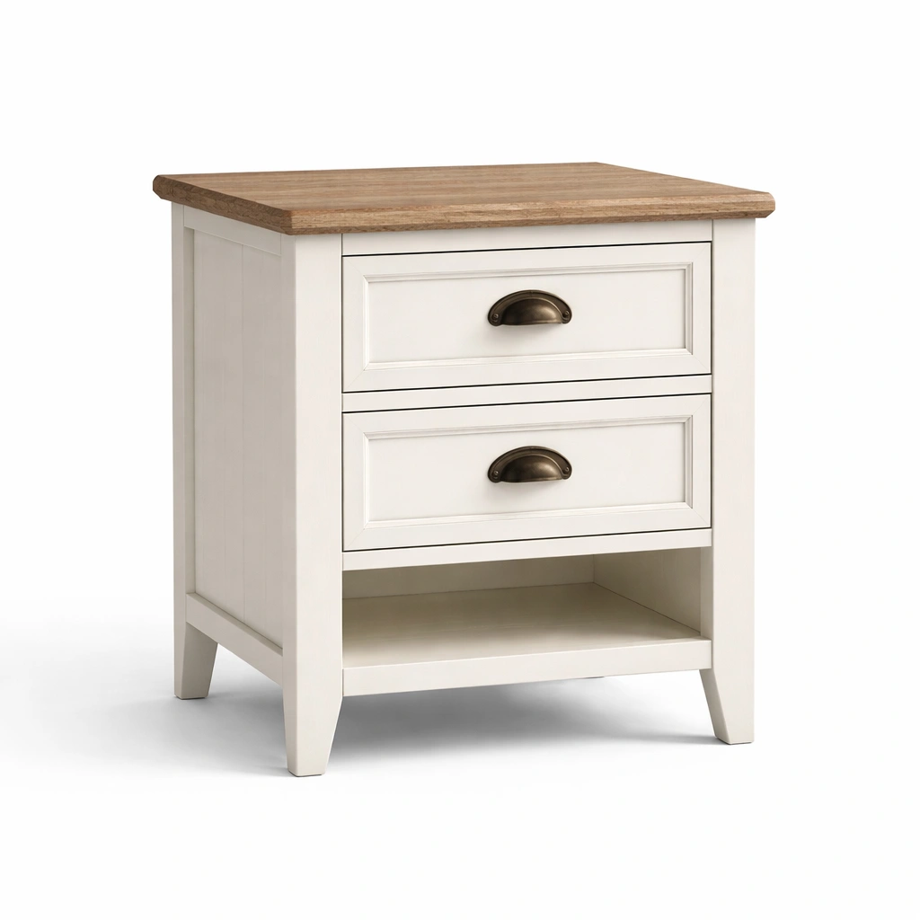 Comodino in MDF con Due Cassetti e Ripiano Aperto-Decokera