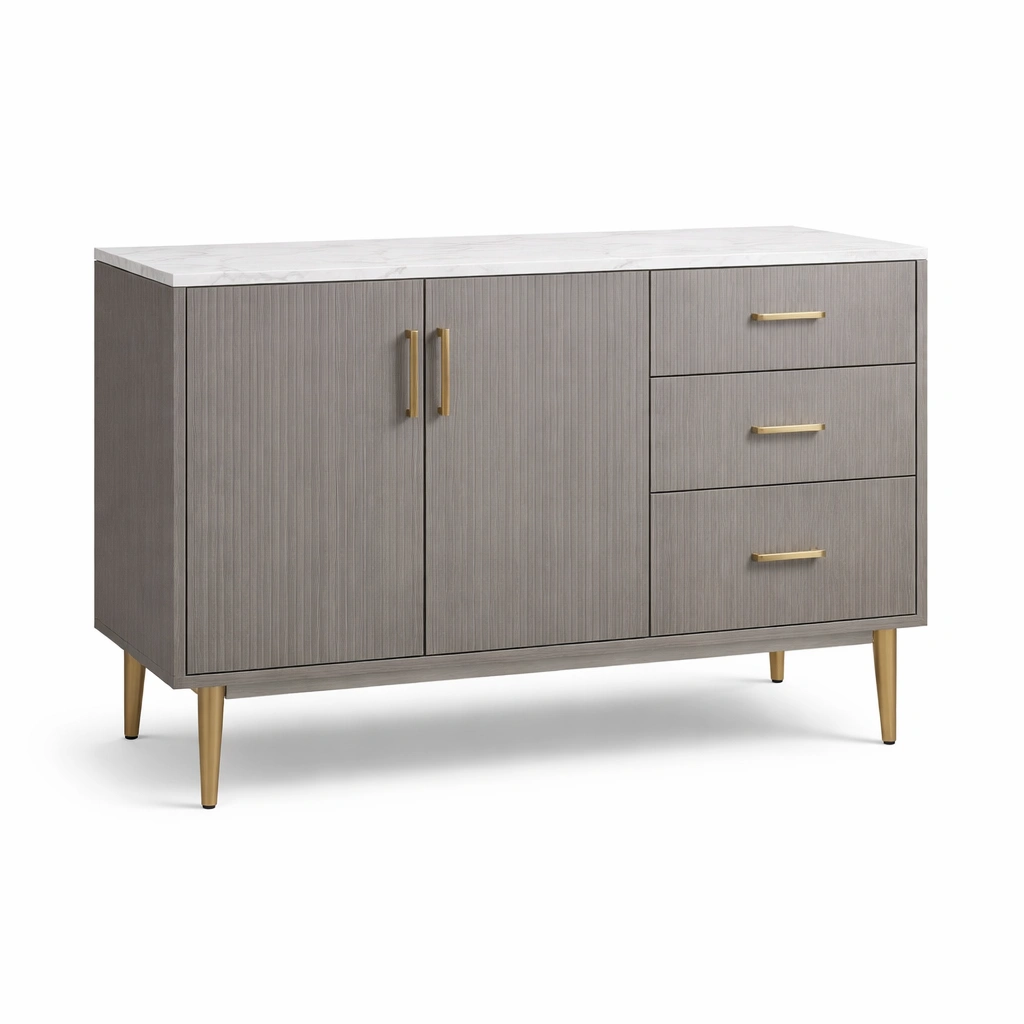Credenza in MDF con Piano in Marmo Sintetico Grigio e Ottone-Decokera