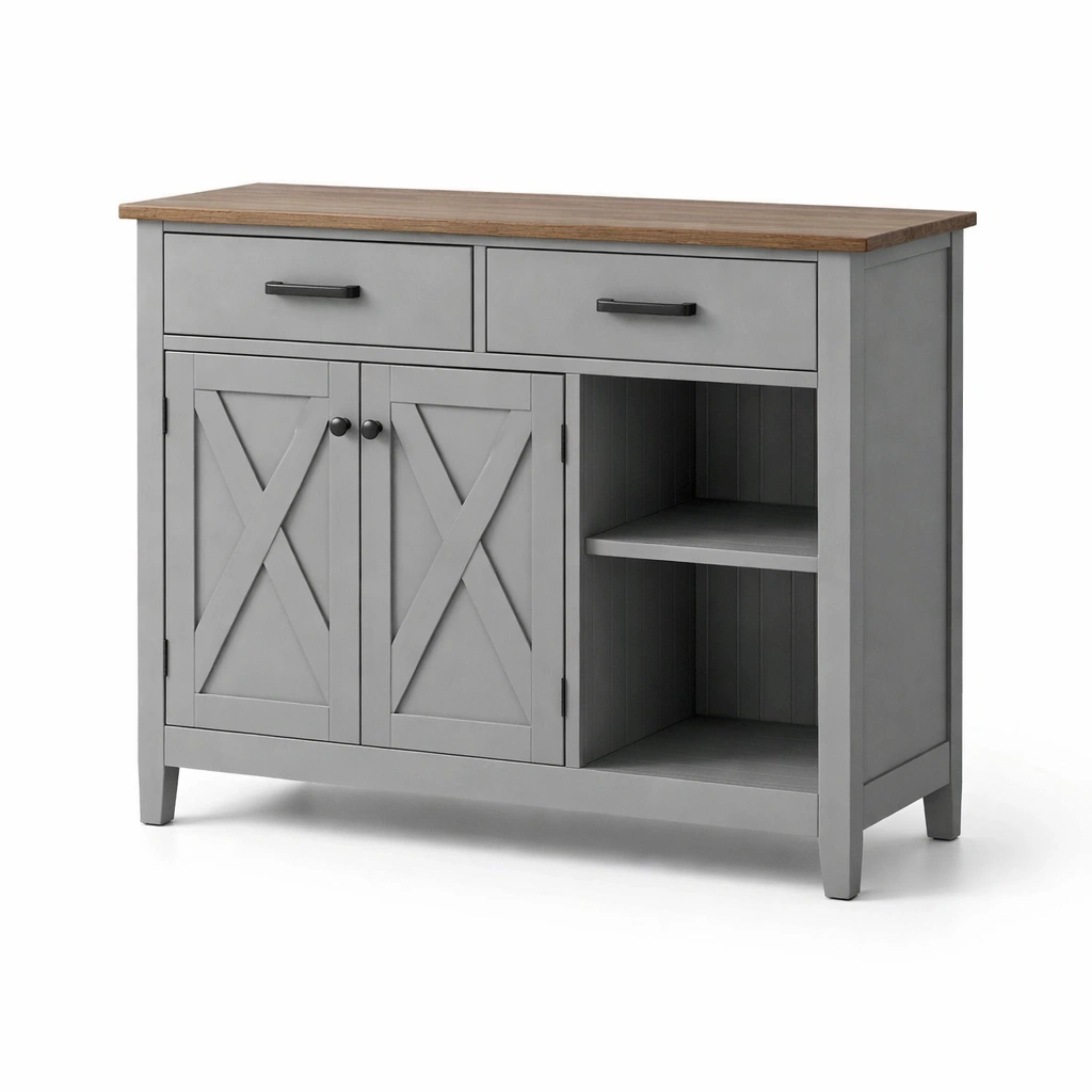 Credenza Grigia con Cassetti e Ripiani-Decokera