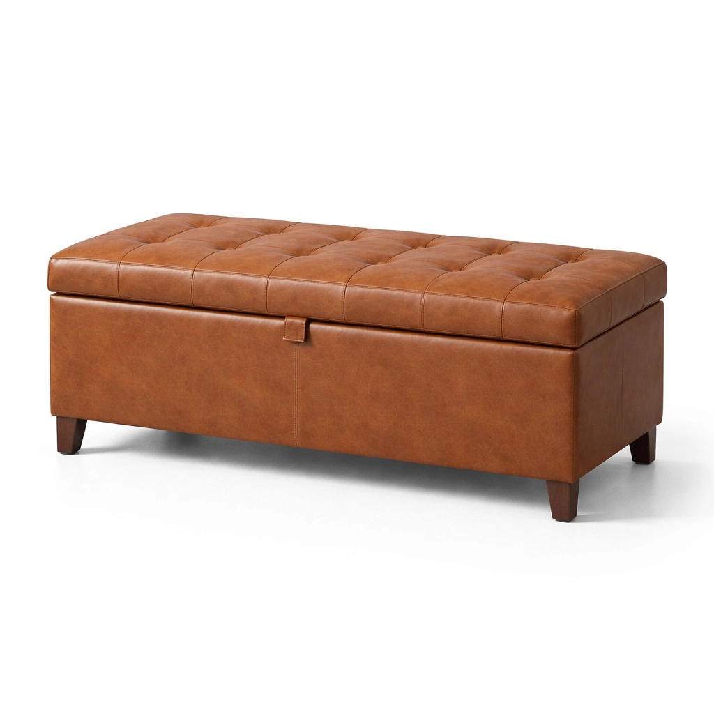Panca contenitore in similpelle marrone con struttura in legno 120 cm-Decokera