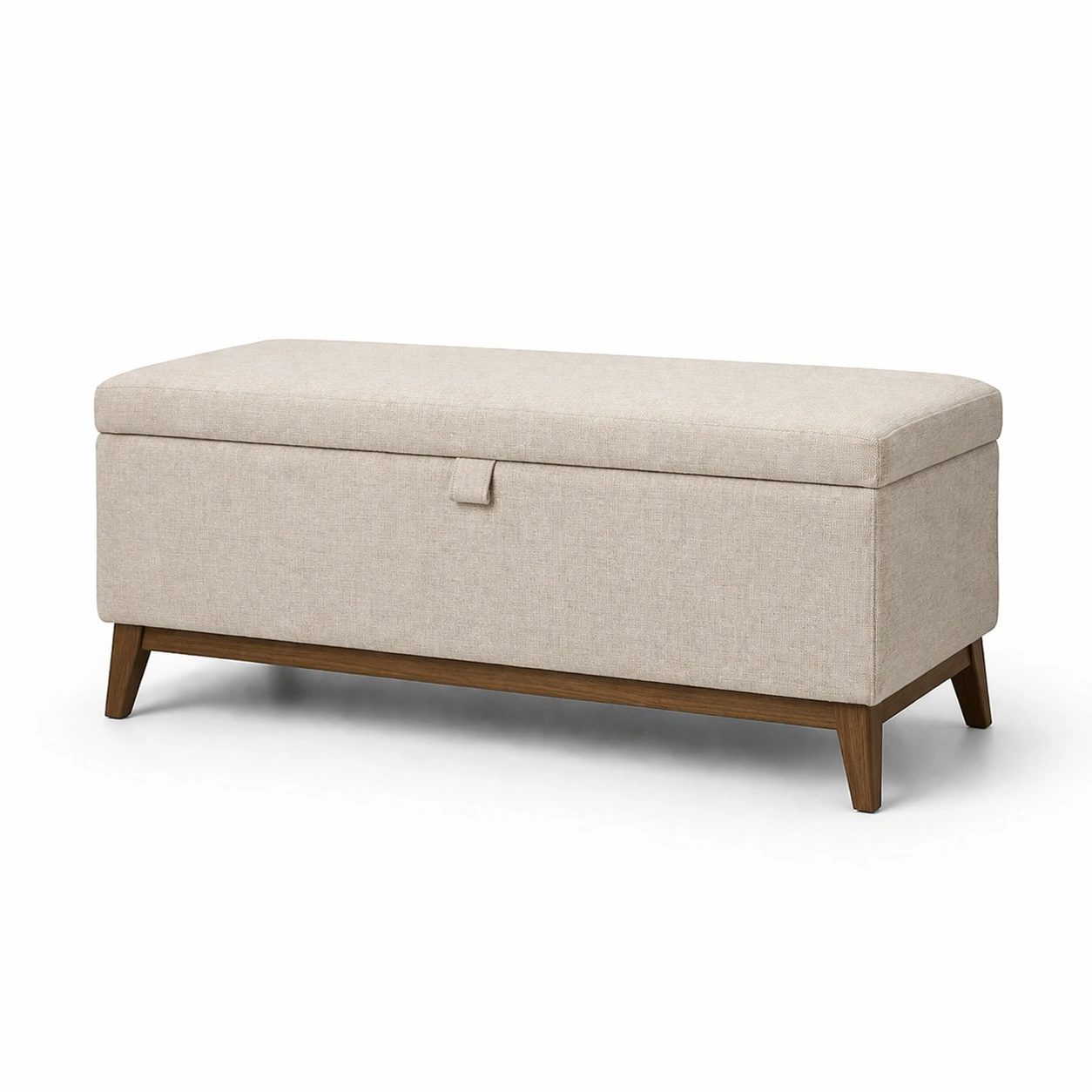 Panca Contenitore in Legno e Tessuto 100x40x45 cm Beige-Decokera