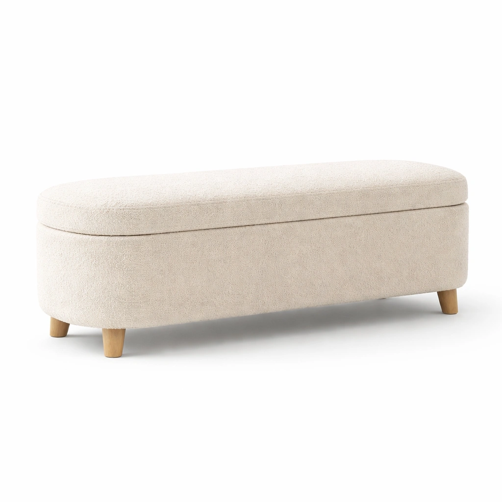 Panca contenitore in tessuto bouclé e legno-Decokera