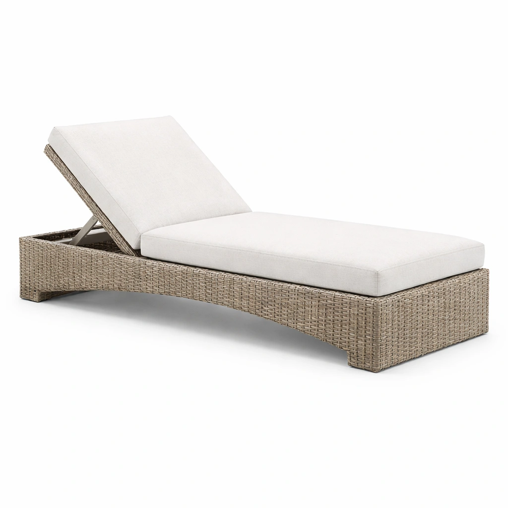 Lettino Prendisole in Rattan con Cuscino Crema-Decokera