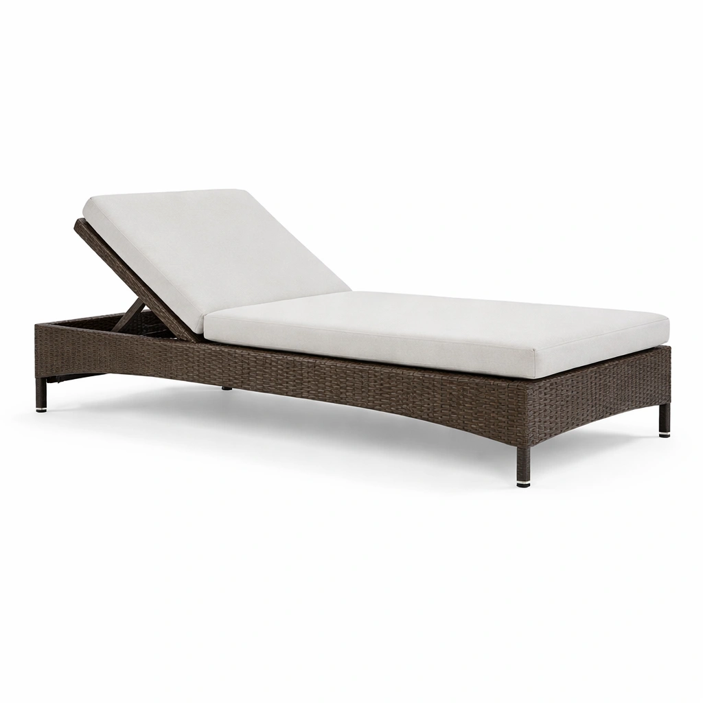 Lettino prendisole in rattan sintetico con cuscino in poliestere Marrone/Grigio-Decokera