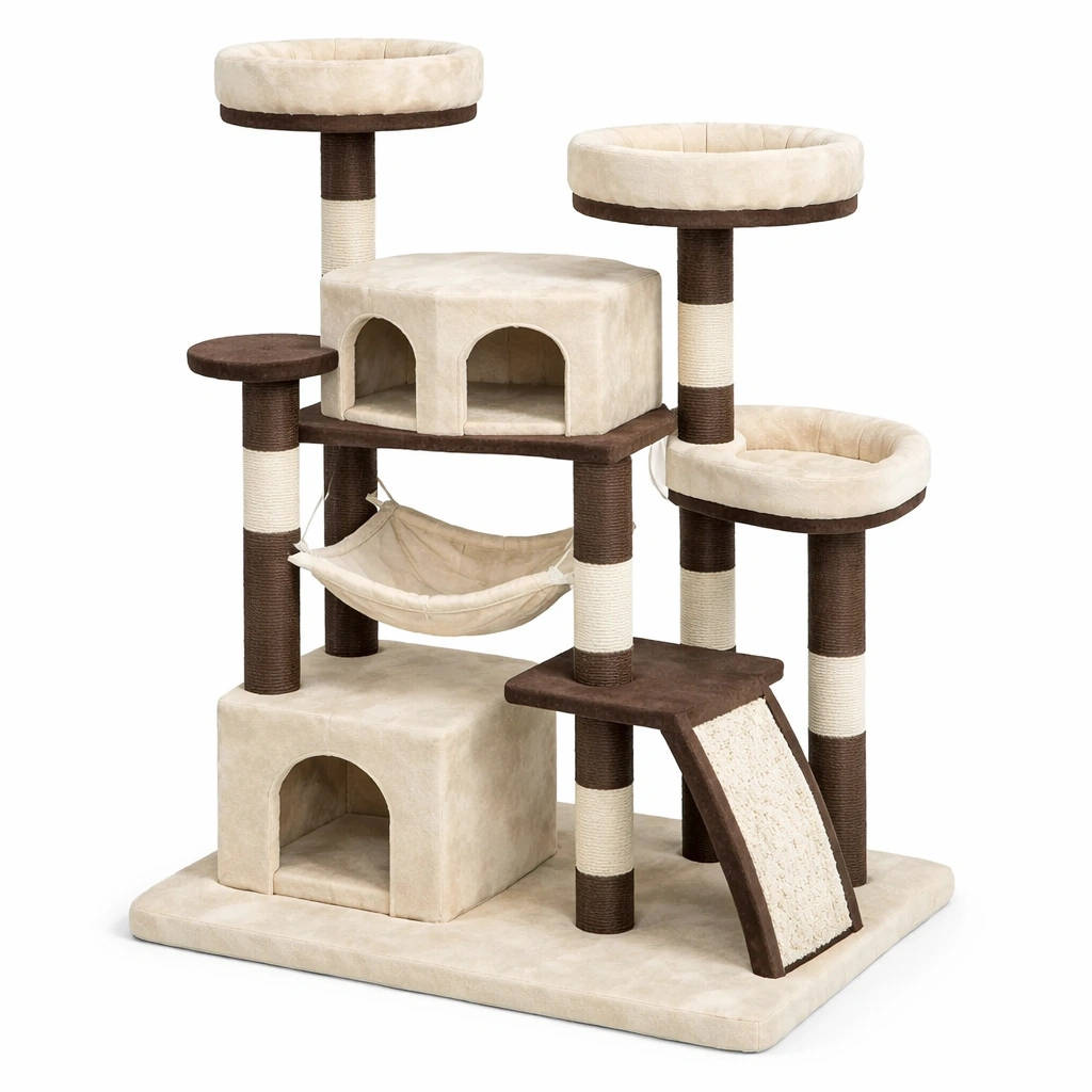 Albero Tiragraffi per Gatti in MDF con Amaca e Piattaforme-Decokera