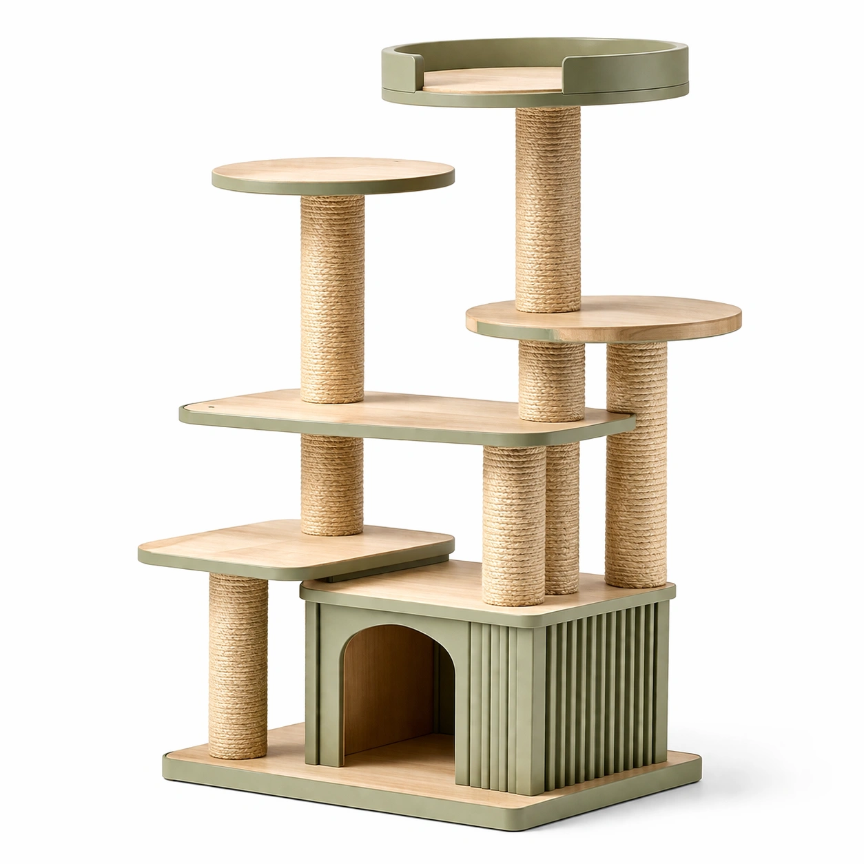 Albero Tiragraffi per Gatti in MDF e Sisal Verde Naturale-Decokera