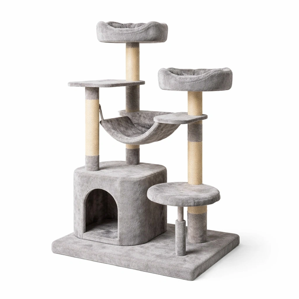 Albero Tiragraffi per Gatti in Tessuto Grigio e Sisal-Decokera