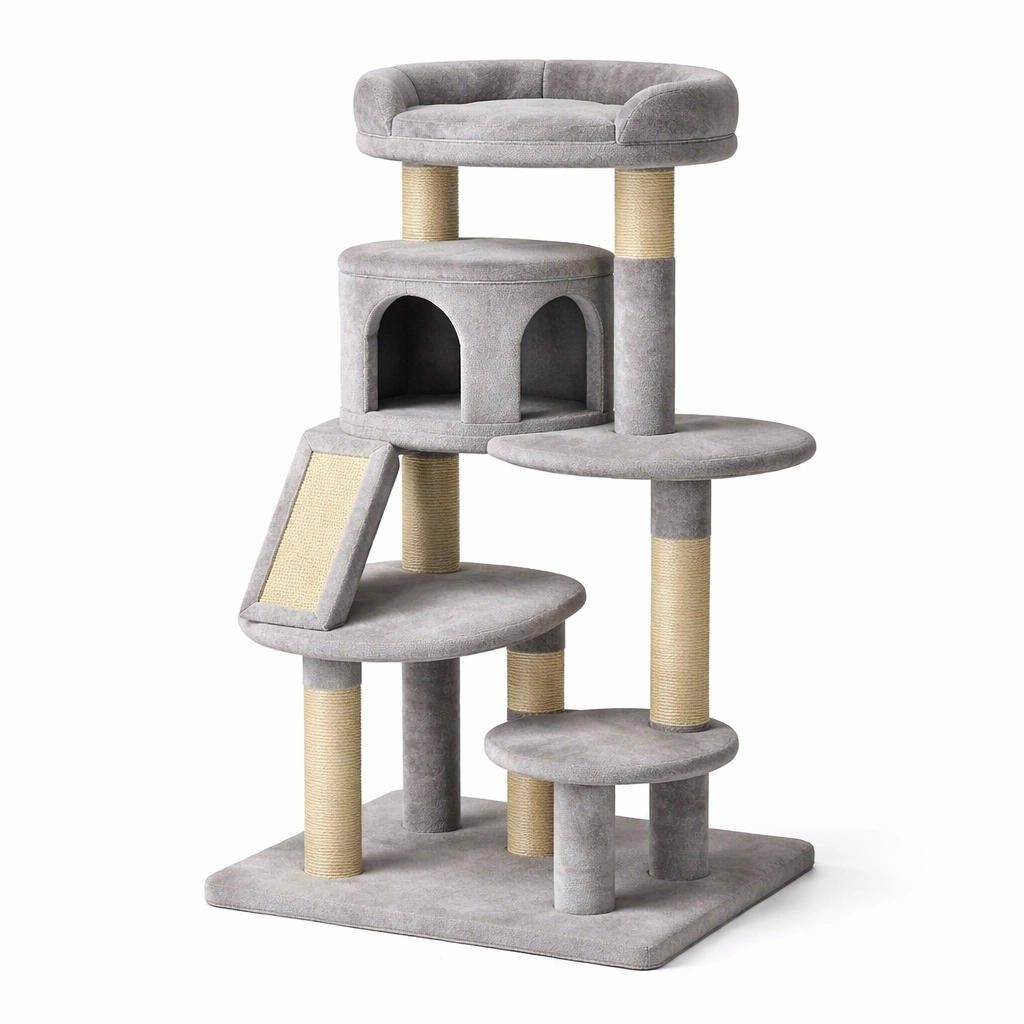 Albero Tiragraffi per Gatti in Tessuto Grigio-Decokera