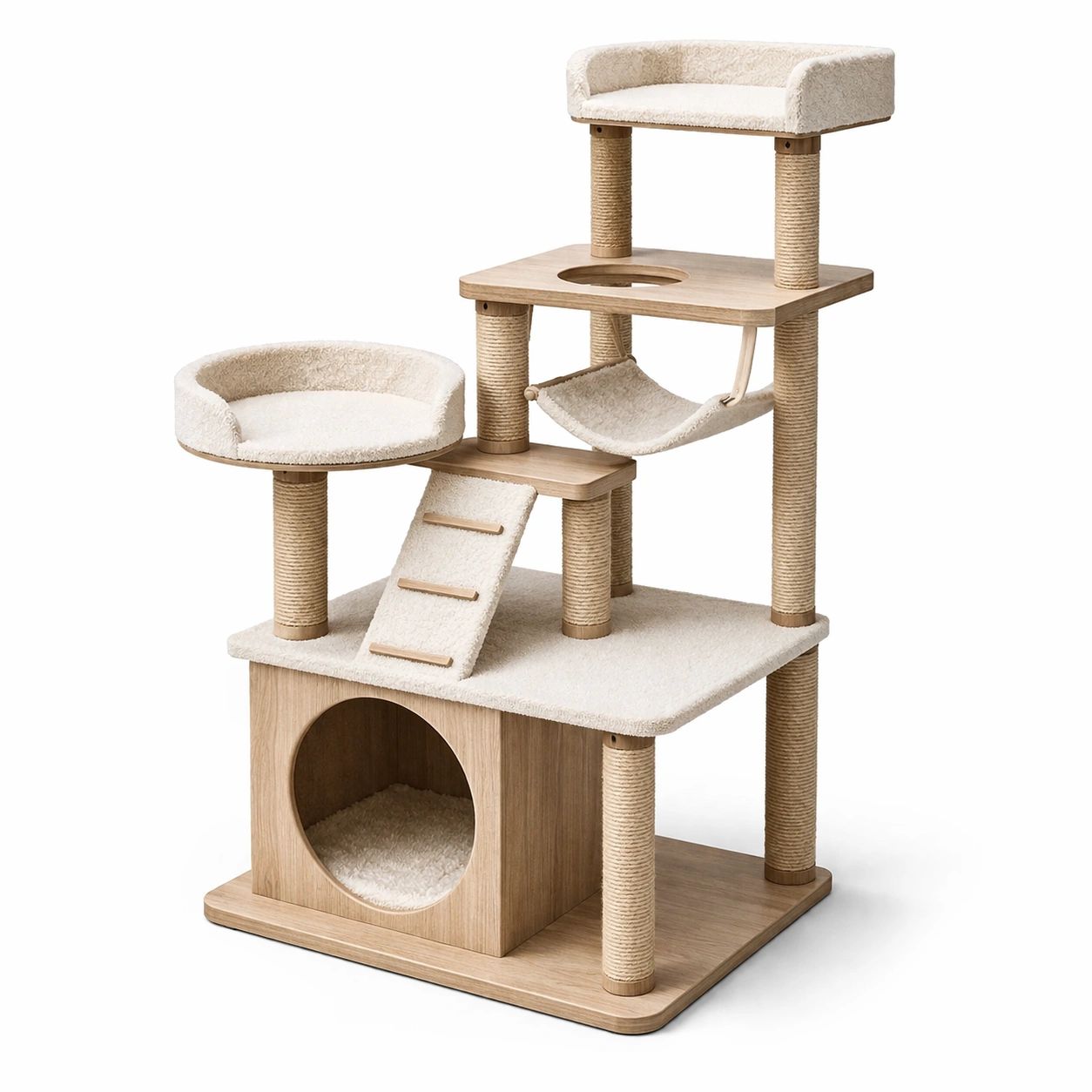 Albero Tiragraffi per Gatti in Legno e Sisal Beige 136cm-Decokera