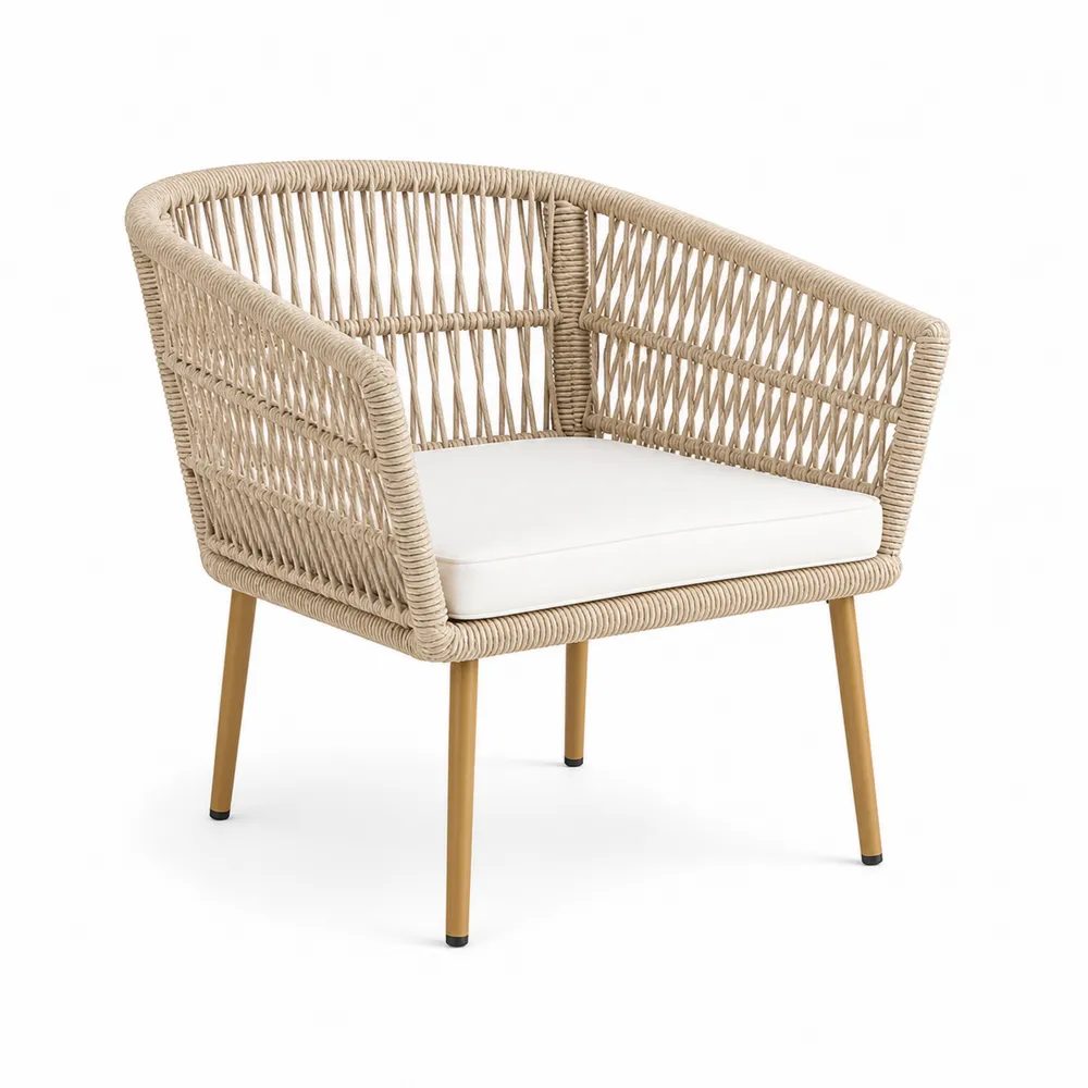 Sedia da Esterno in Rattan Sintetico con Cuscino Bianco