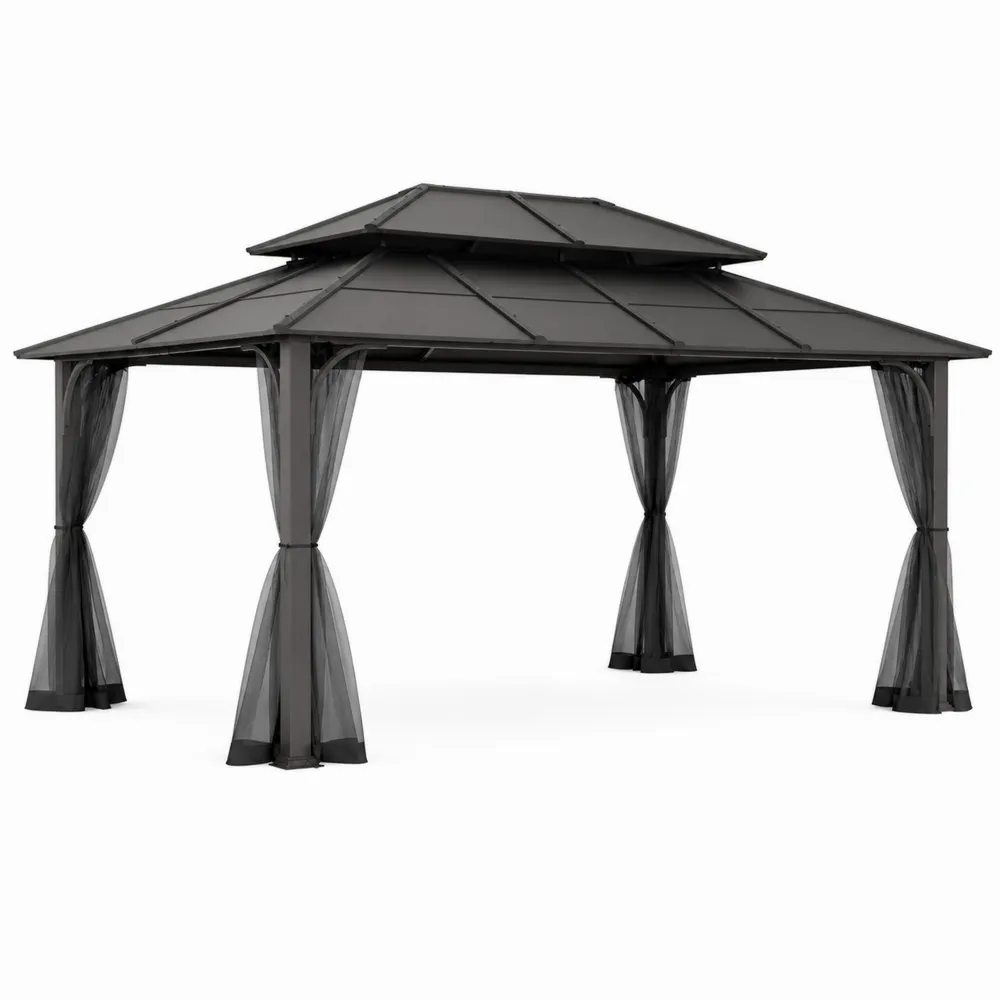 Gazebo in Alluminio con Tetto Ventilato e Tende in Poliestere