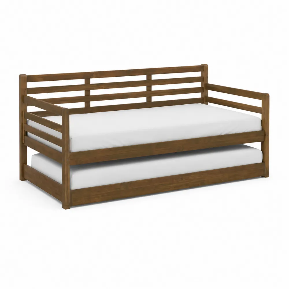 Divano Letto in Legno con Letto Estraibile Marrone/Bianco