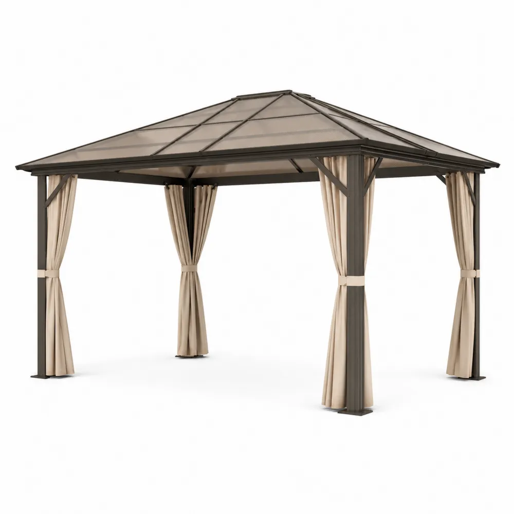 Gazebo in Acciaio e Policarbonato Beige 3x3m