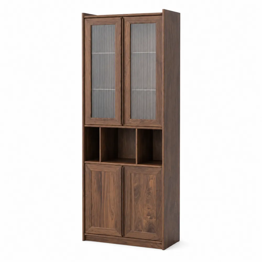 Libreria in Legno Massello e Vetro Temperato, Noce