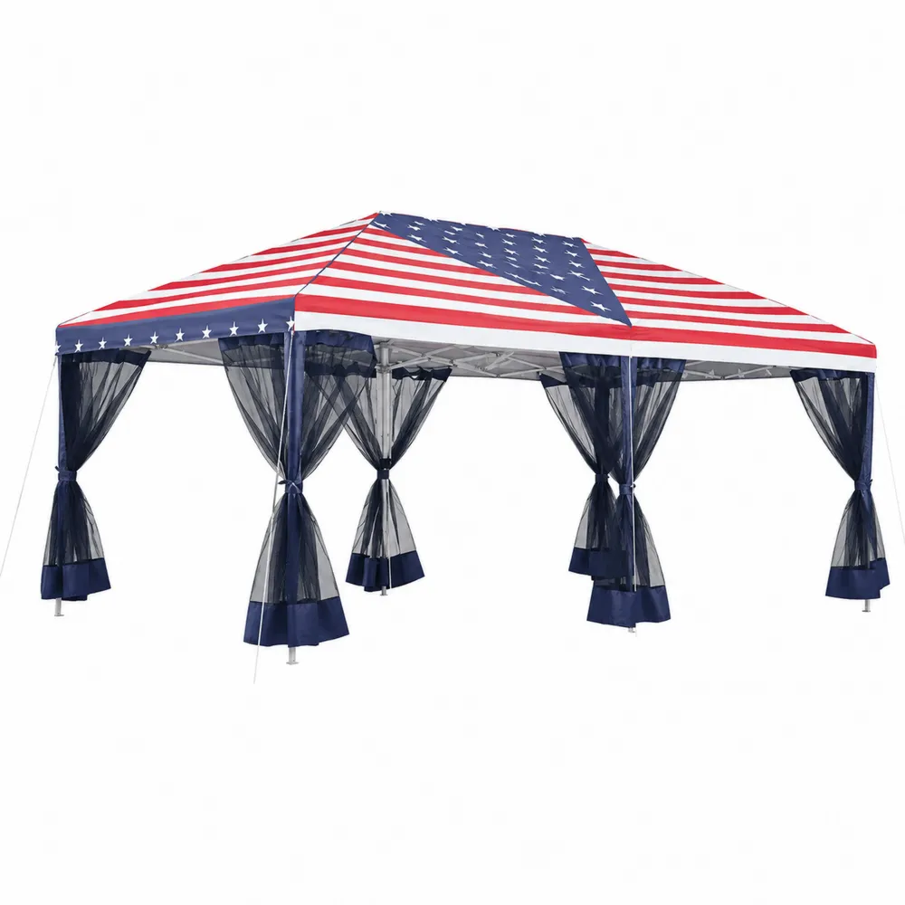 Gazebo pieghevole in metallo e poliestere con motivo bandiera