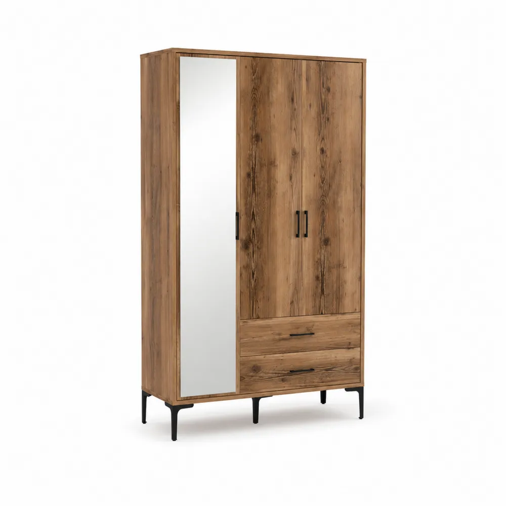 Armadio in Legno di Rovere con Specchio e Due Cassetti