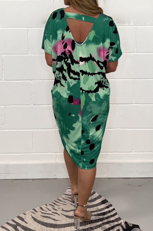 Women's printed round-neck multi-colored dress（buy 2 free shipping）