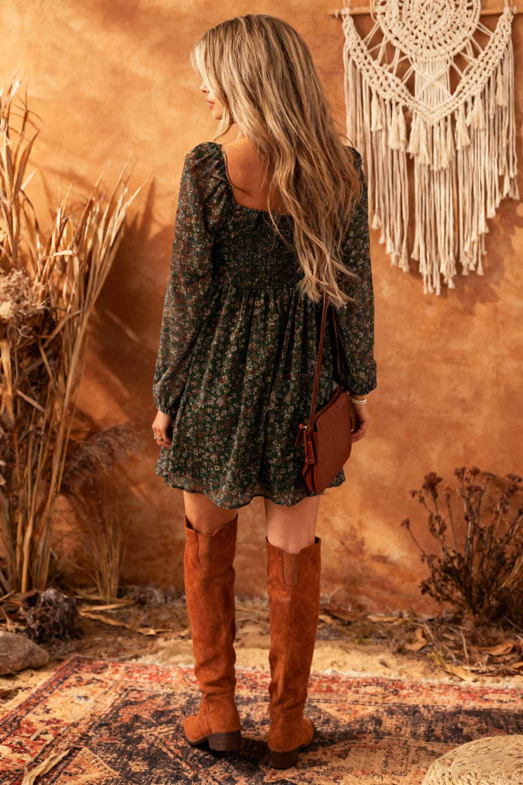 Ruched Printed Long Sleeve Mini Dress(BUY 2 FREE SHIPPING)
