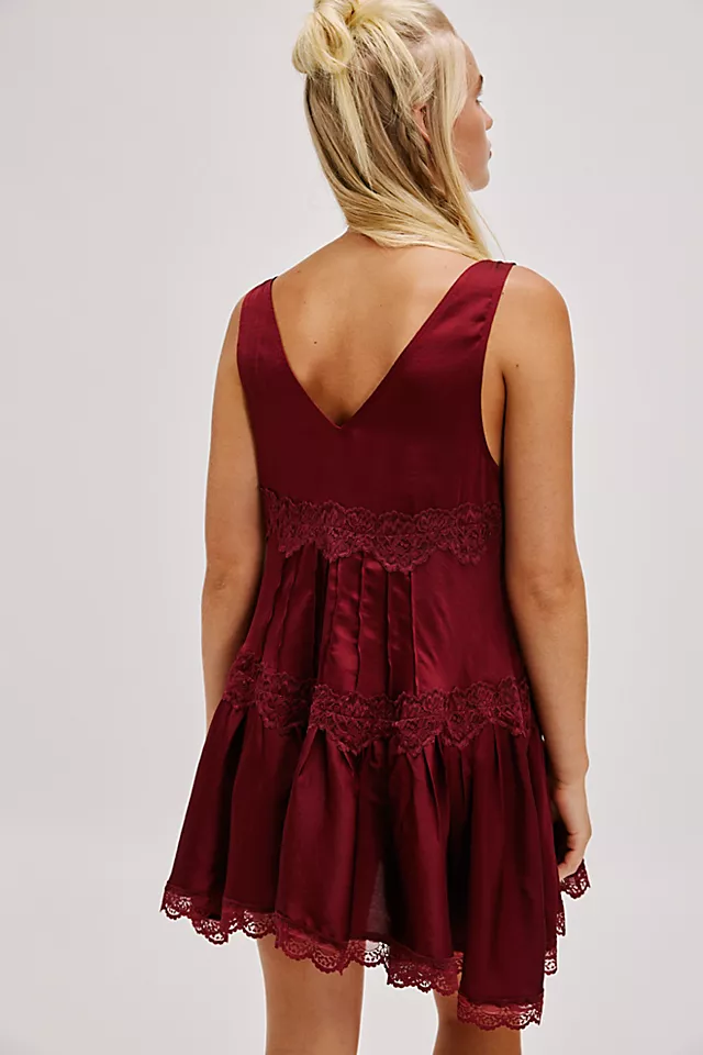Women’s Tiered Ruffled Satin Lace Slip Mini Dress, Chic Comfortable Home & Daily Casual Dress