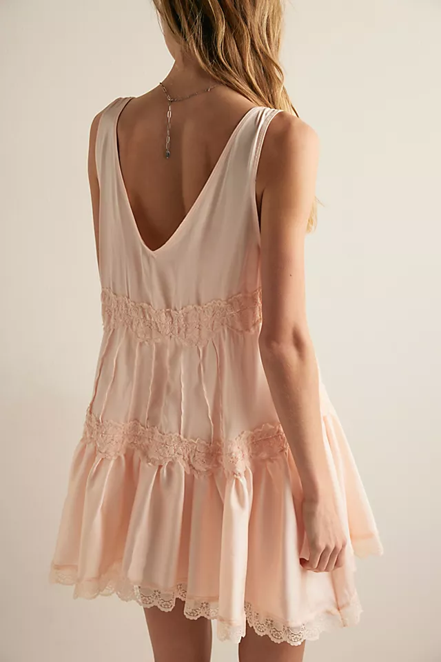 Women’s Tiered Ruffled Satin Lace Slip Mini Dress, Chic Comfortable Home & Daily Casual Dress