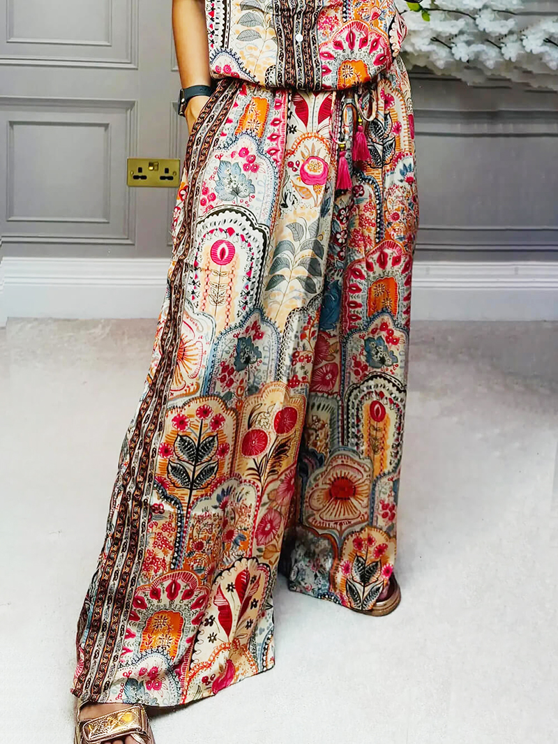 Women's round neck printed loose casual suit