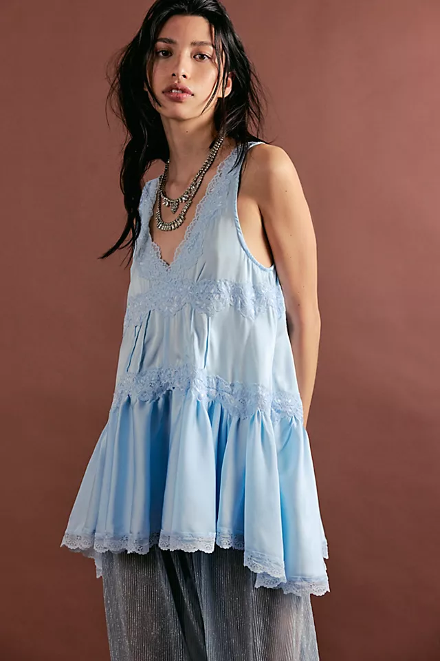 Women’s Tiered Ruffled Satin Lace Slip Mini Dress, Chic Comfortable Home & Daily Casual Dress
