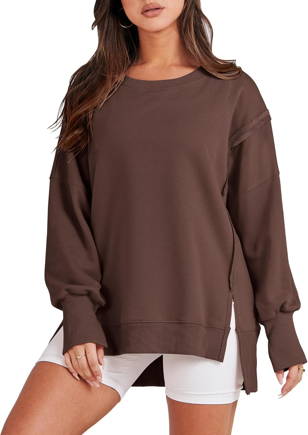 Women's Oversized Crew Neck Sweatshirt Slit Pullover(Buy 2 Free Shipping)