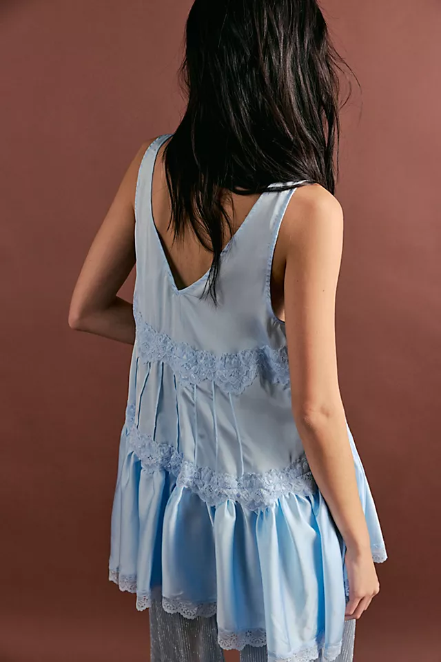 Women’s Tiered Ruffled Satin Lace Slip Mini Dress, Chic Comfortable Home & Daily Casual Dress