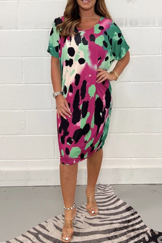 Women's printed round-neck multi-colored dress（buy 2 free shipping）