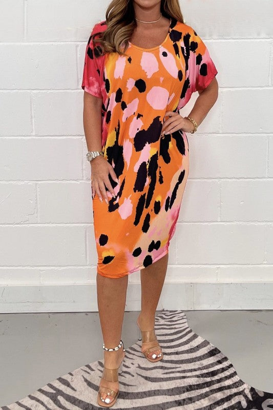 Women's printed round-neck multi-colored dress（buy 2 free shipping）