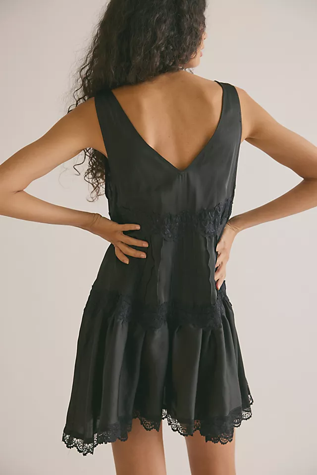 Women’s Tiered Ruffled Satin Lace Slip Mini Dress, Chic Comfortable Home & Daily Casual Dress