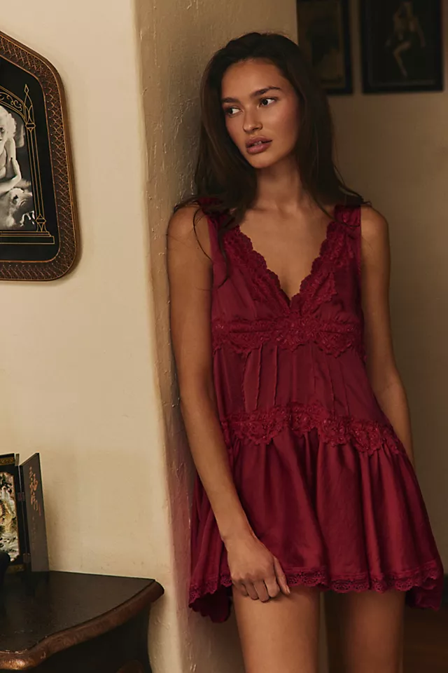 Women’s Tiered Ruffled Satin Lace Slip Mini Dress, Chic Comfortable Home & Daily Casual Dress