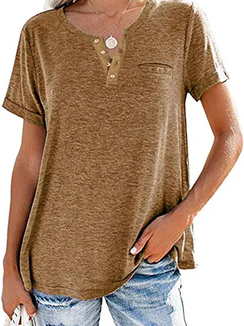 🔥🔥🔥🔥Women's V-Neck Button Down Short Sleeve T-Shirt