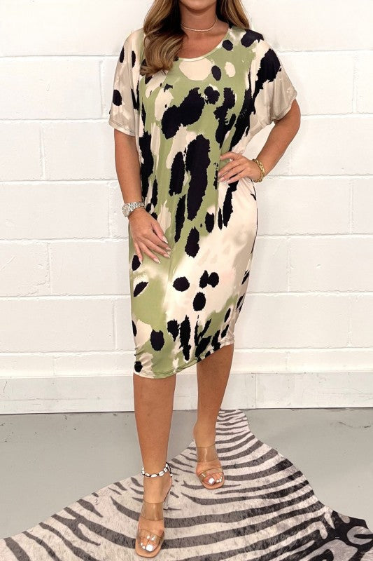 Women's printed round-neck multi-colored dress（buy 2 free shipping）