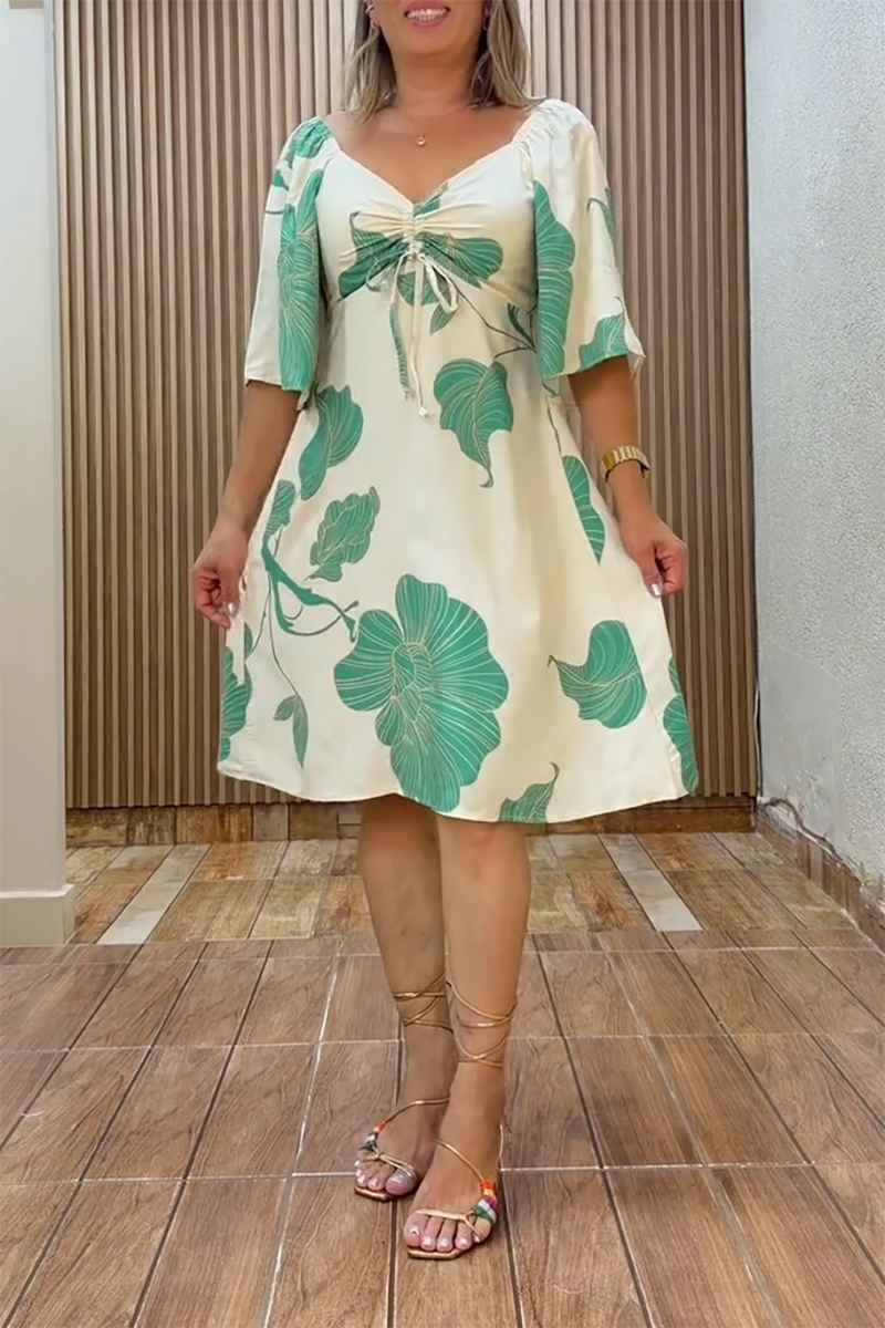 Printed pleated A-line skirt（BUY 2 FREE SHIPPING)