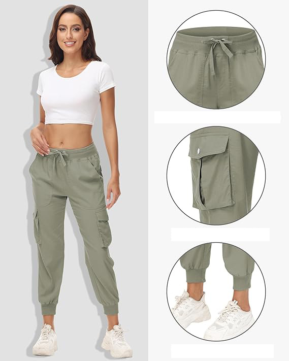 Women's Elastic Waist Button Pocket Lightweight Hiking Overalls