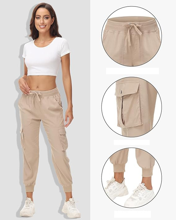 Women's Elastic Waist Button Pocket Lightweight Hiking Overalls