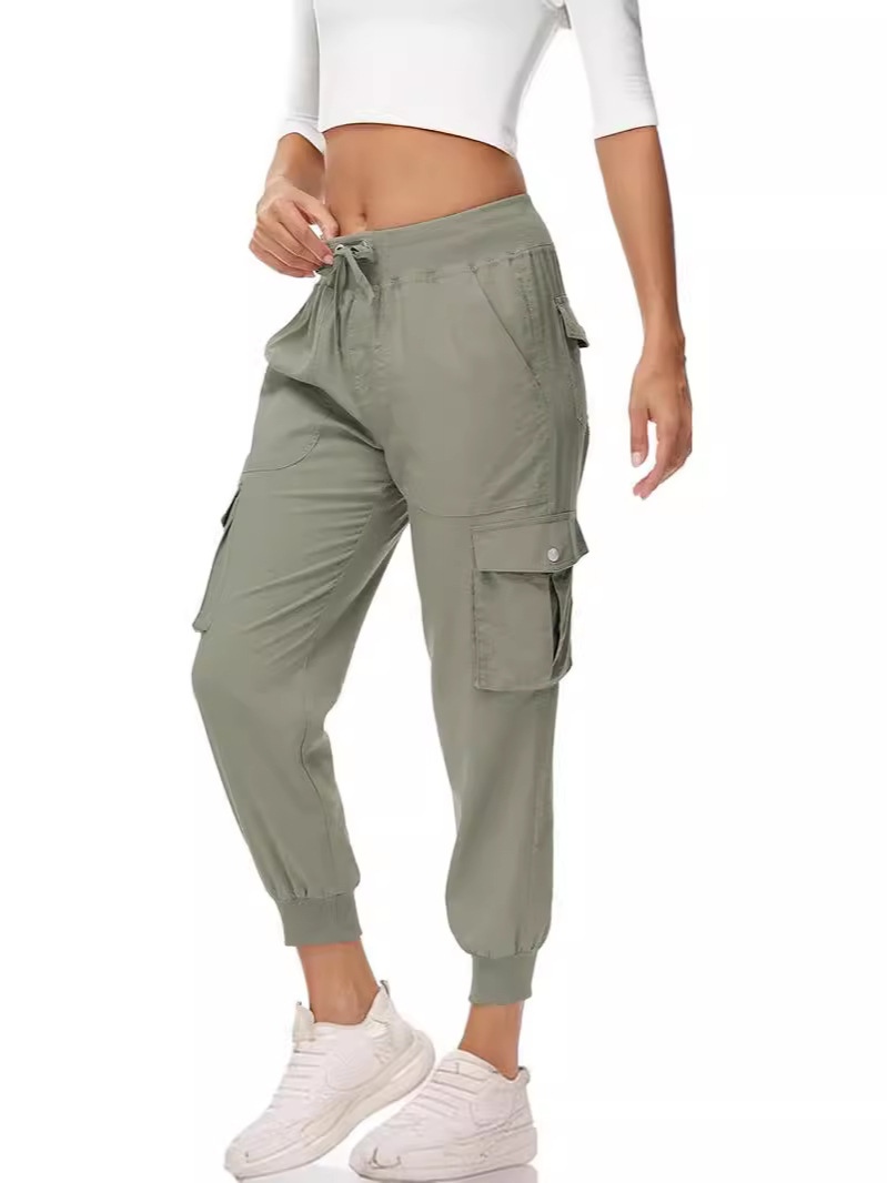 Women's Elastic Waist Button Pocket Lightweight Hiking Overalls