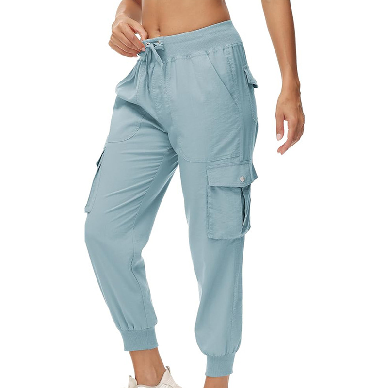 Women's Elastic Waist Button Pocket Lightweight Hiking Overalls